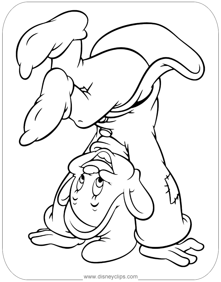 Dopey doing a handstand snowwhite snow white coloring pages disney coloring sheets cartoon coloring pages