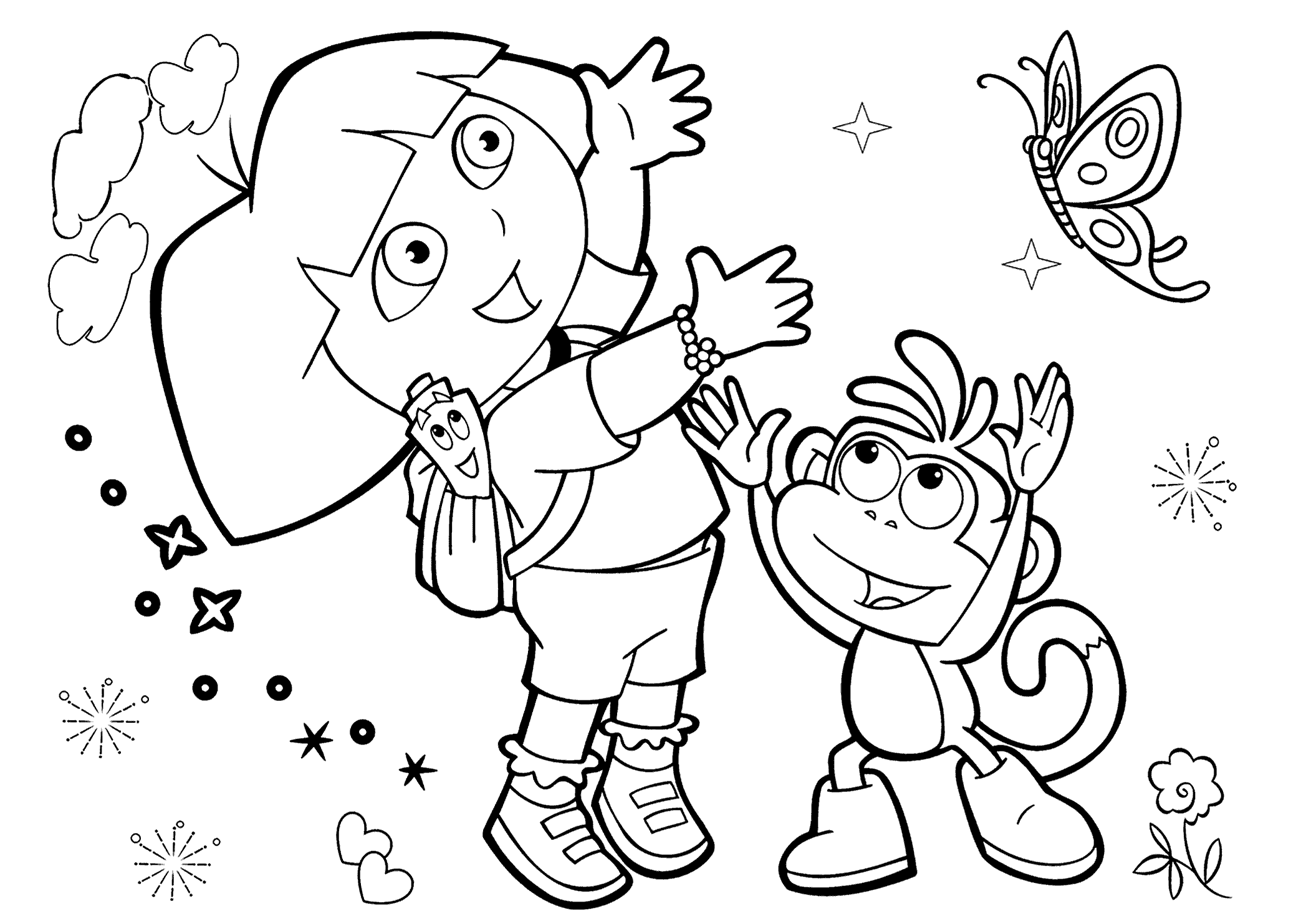 Dora coloring pages with friends printable free cartoon coloring pages dora coloring coloring pages