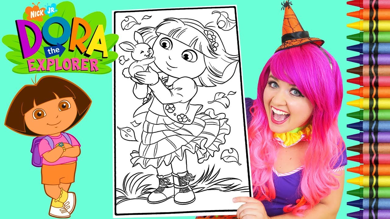 Coloring dora the explorer autumn giant coloring book page crayola crayons kimmi the clown