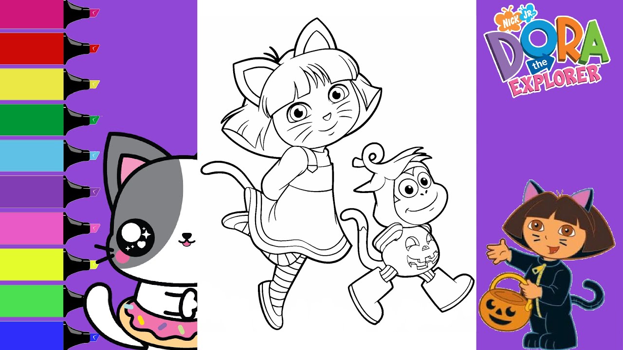 Coloring dora the explorer dora and boots halloween costumes coloring book pages sprinkled donuts