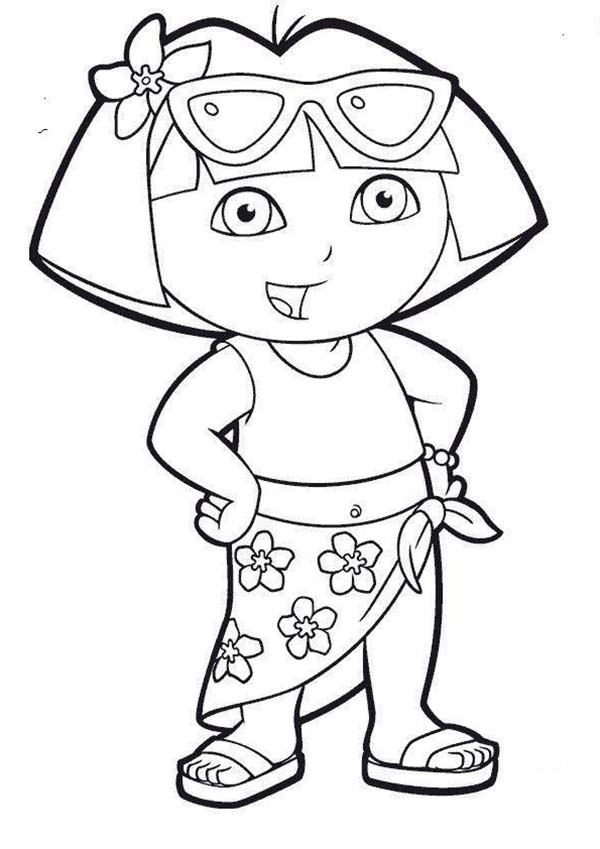 Dora is on vacation in dora the explorer coloring page