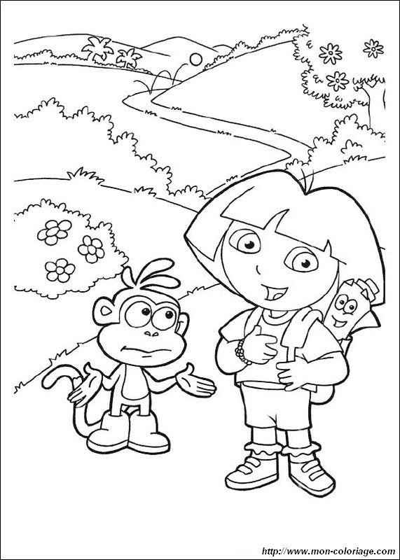 Coloring dora the explorer page map backpack and dora to print out or color online