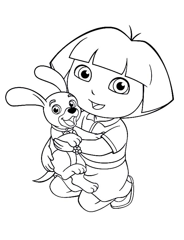 Dora love her dog in dora the explorer coloring page