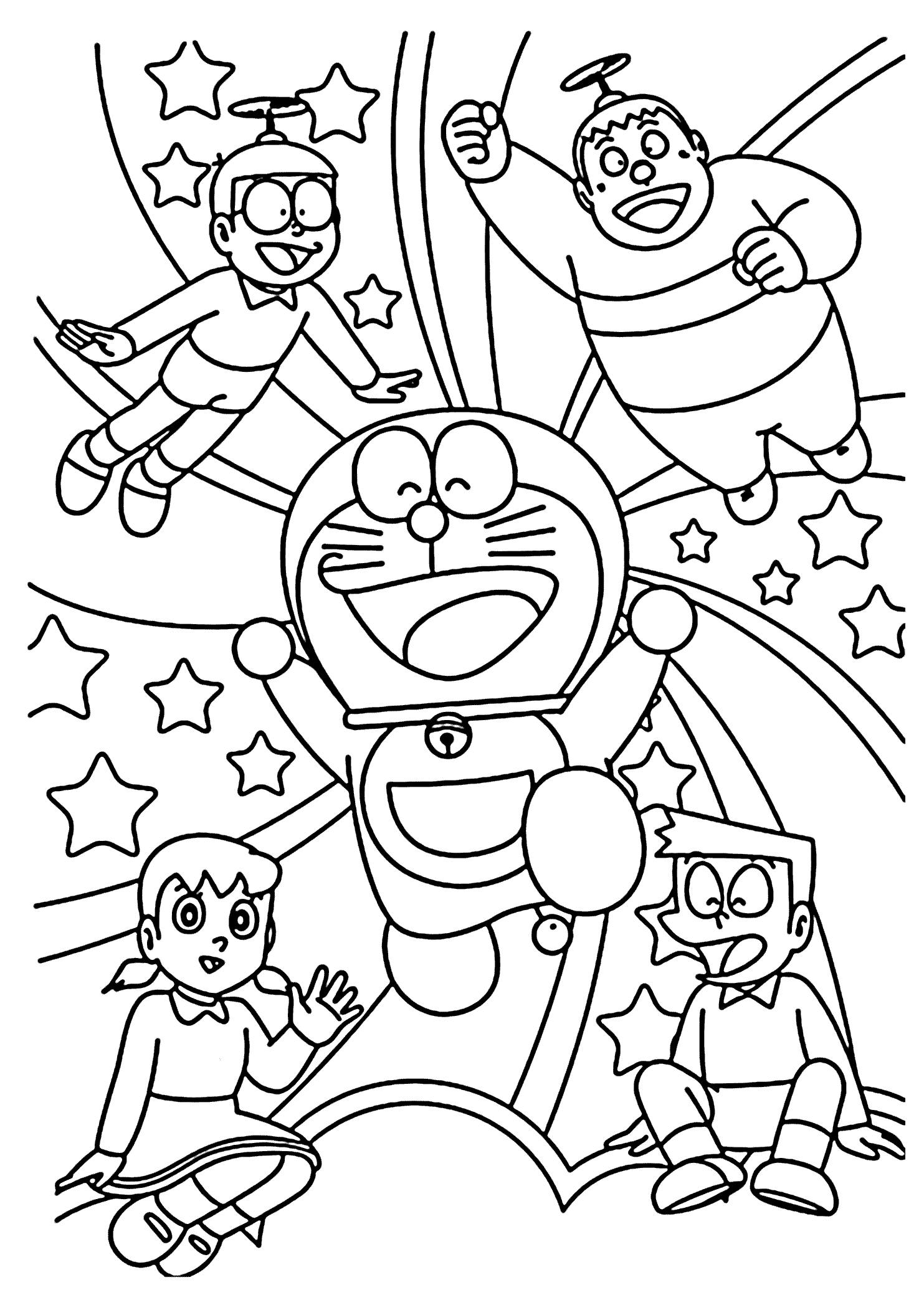 Colorful doraemon and friends coloring pages for kids