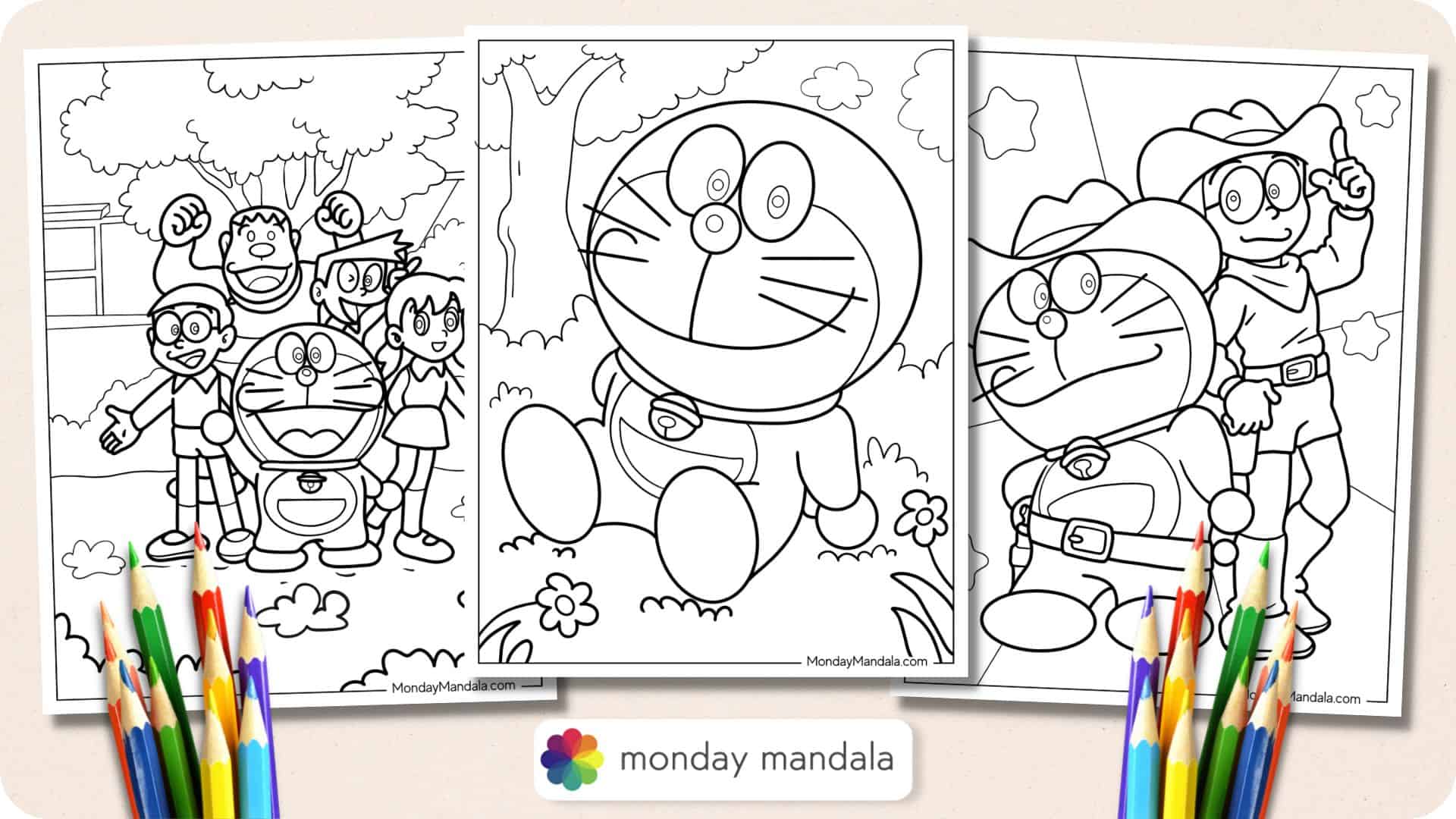 Doraemon coloring pages free pdf printables