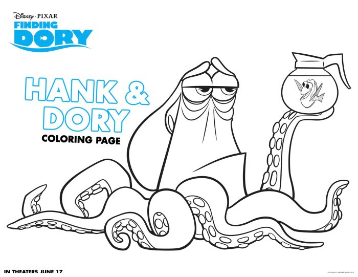 Disney finding dory printable hank and dory coloring page