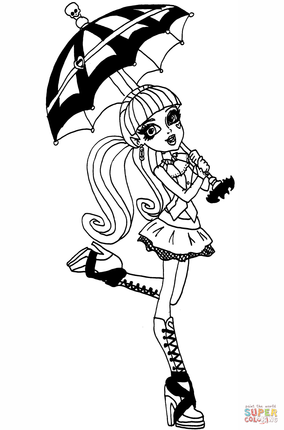 Draculaura with umblrela coloring page free printable coloring pages