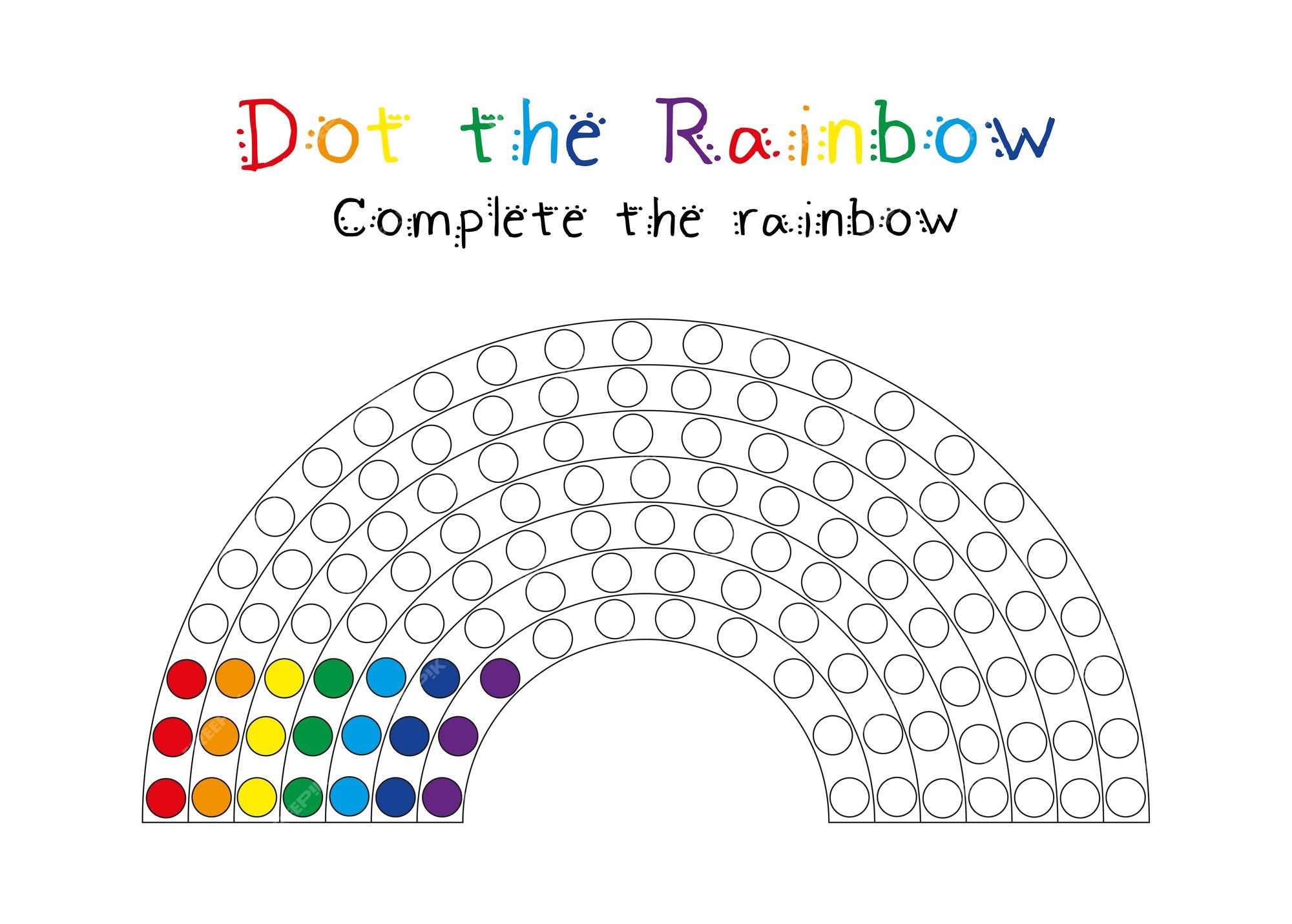 Premium vector dot the rainbow worksheet for toddler and preschool kids funny activity with markers or playdough