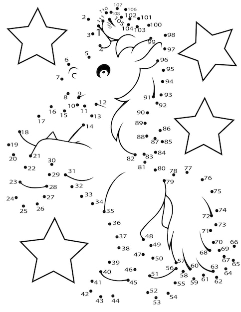 Premium vector unicorn dot to dot coloring page for kids