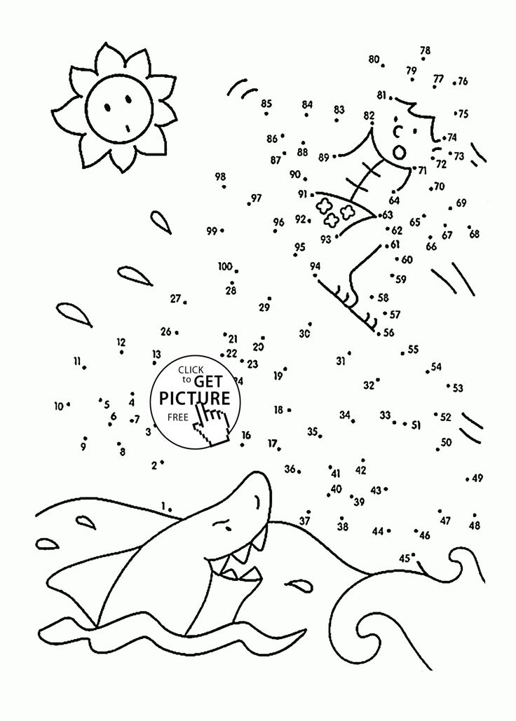 Surfer and shark dot to dot coloring pages for kids connect the dots printables free