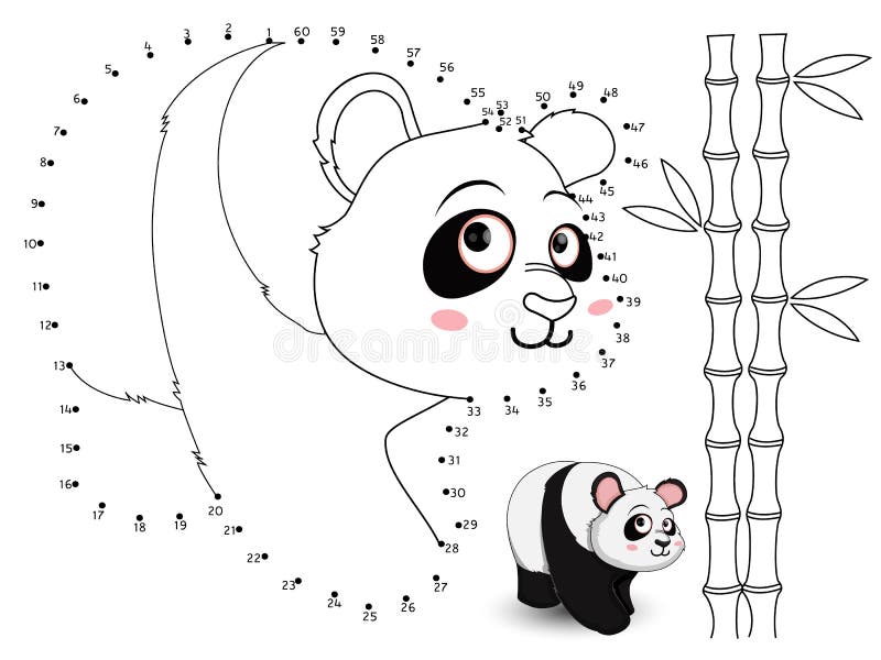 Panda connect the dots and color set stock vector