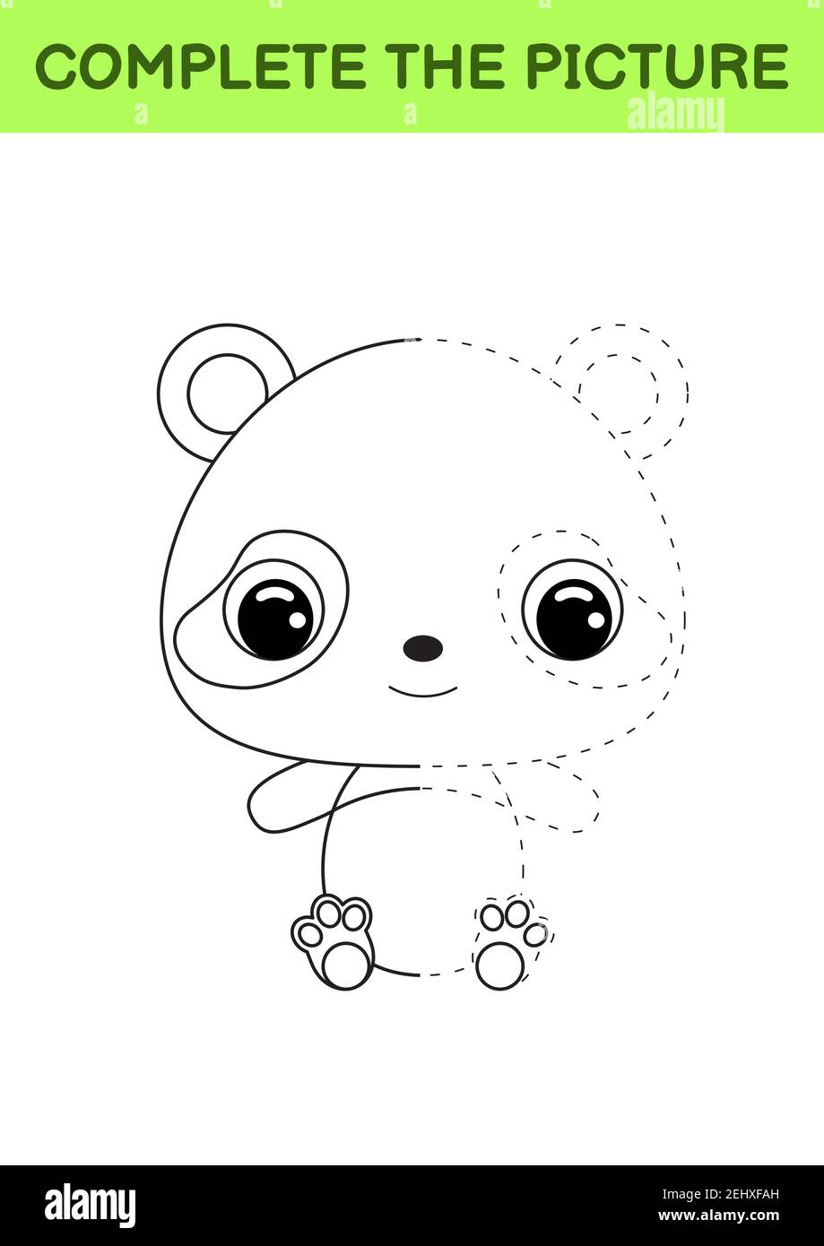 Plete drawn picture of cute panda coloring book dot copy game handwriting practice drawing skills training education developing printable work stock vector image art