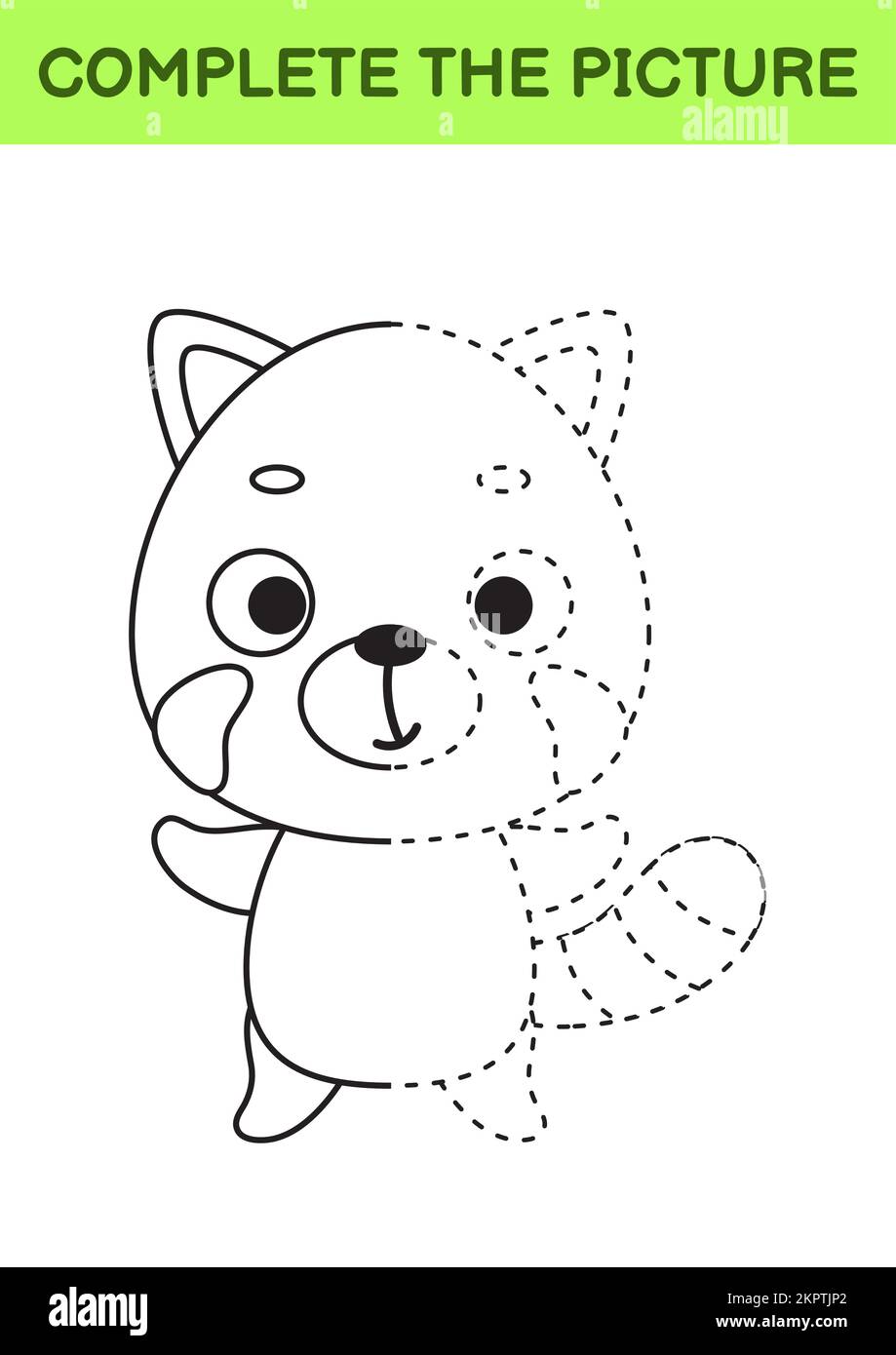 Plete drawn picture of cute panda coloring book dot copy game handwriting practice drawing skills training education developing printable work stock vector image art