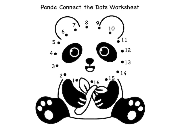 Premium vector dot to dot worksheet for kids black and white panda character illustration