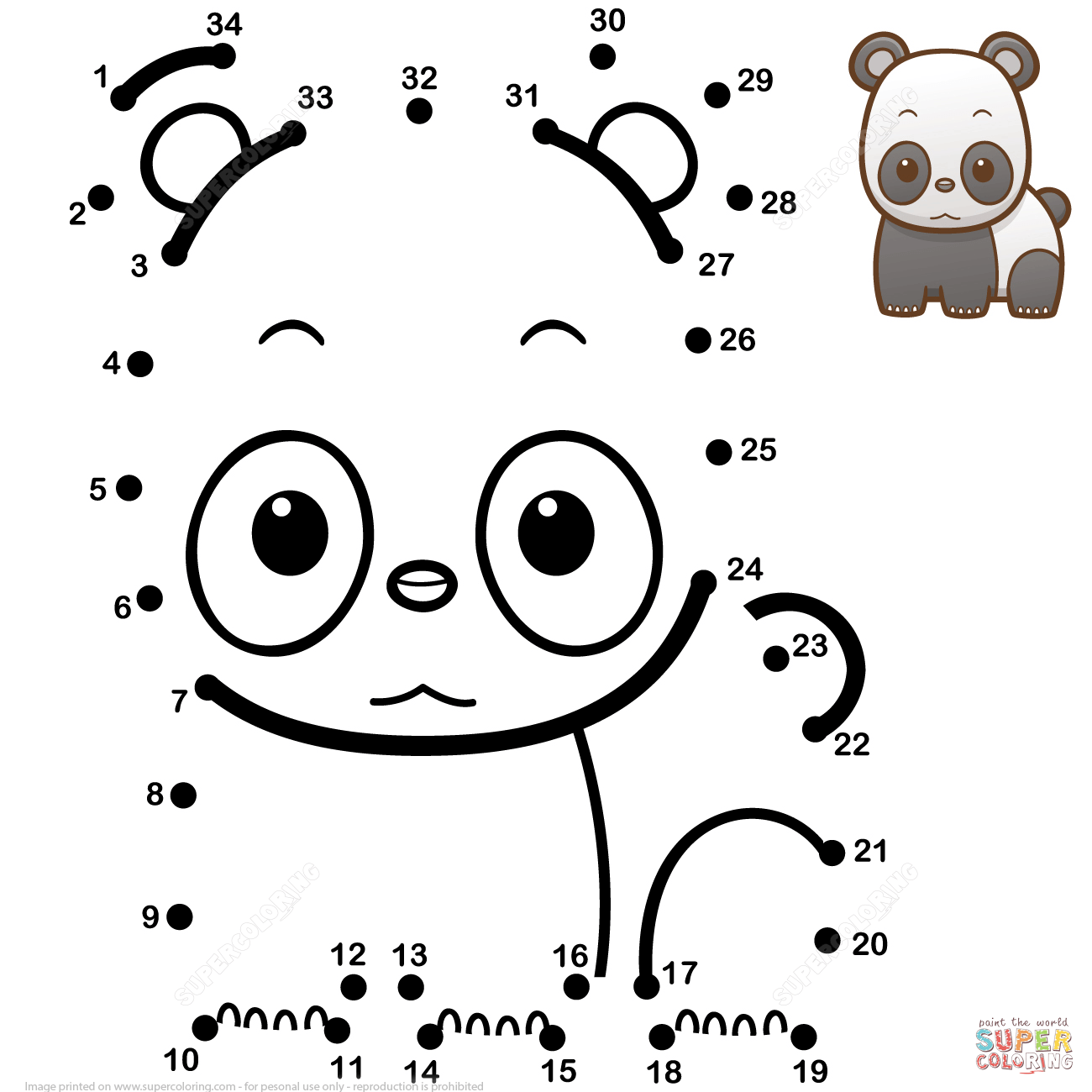 Cute baby panda dot to dot free printable coloring pages