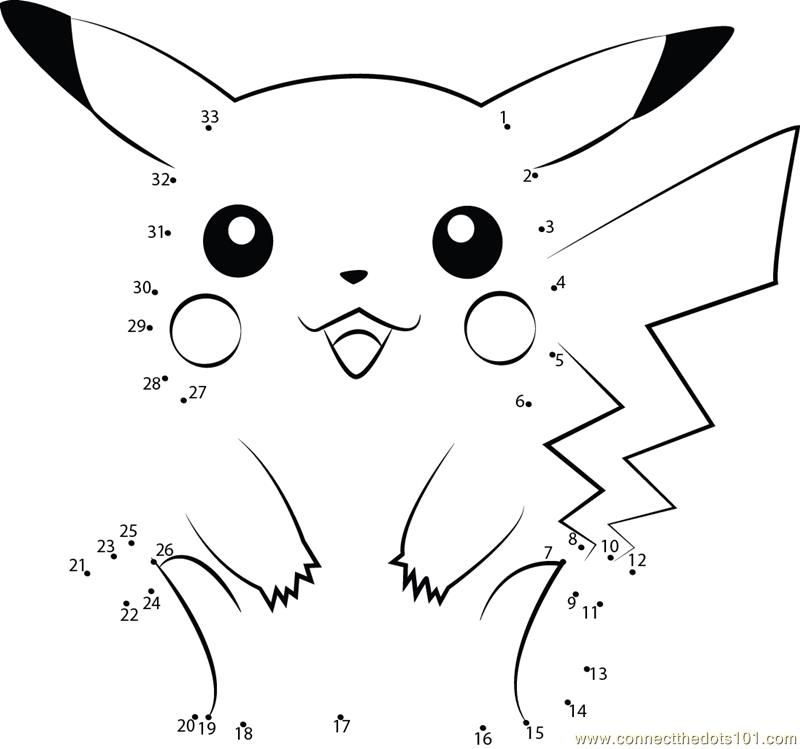 Hungry pikachu dot to dot printable worksheet