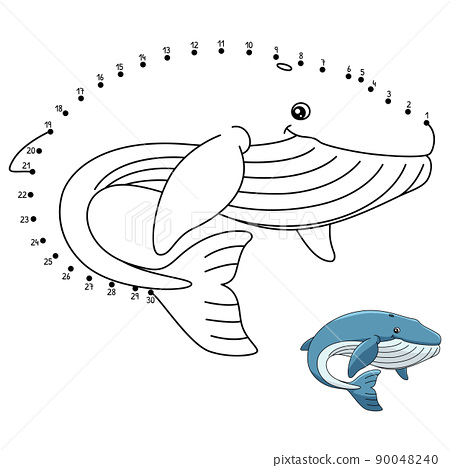 Dot to dot blue whale coloring page for kids