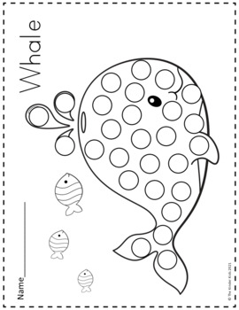 Ocean animals dot markers coloring pages by the kinder kids tpt