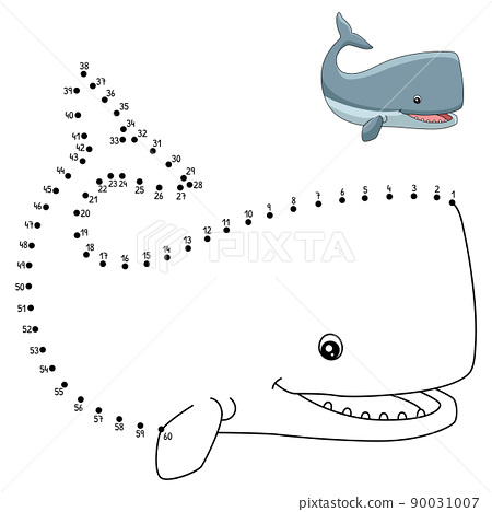 Dot to dot sperm whale coloring page for kids