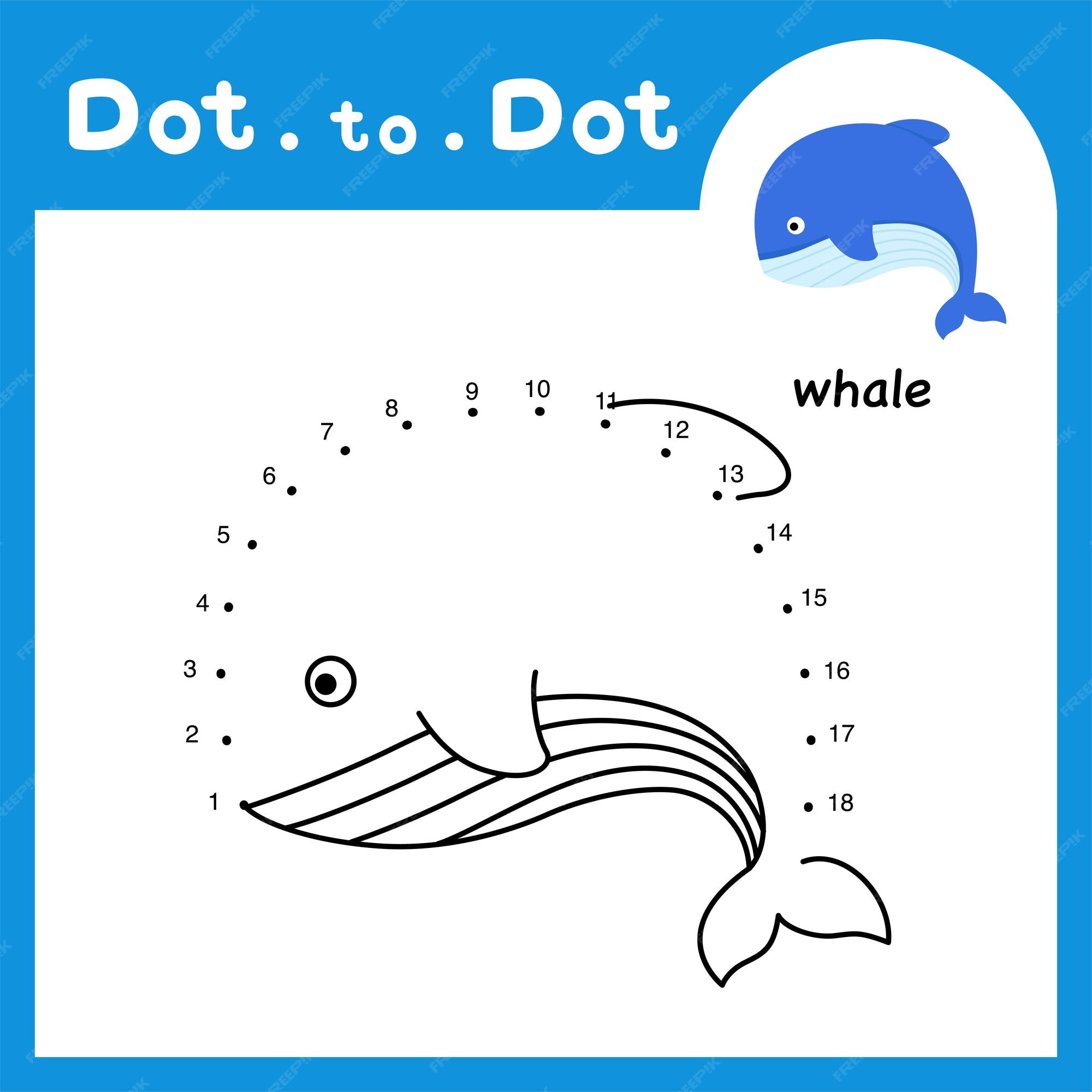 Premium vector dot to dot educational game and coloring book of whale animal cartoon for preschool kids activity about learning counting number and handwriting practice worksheet vector illustration