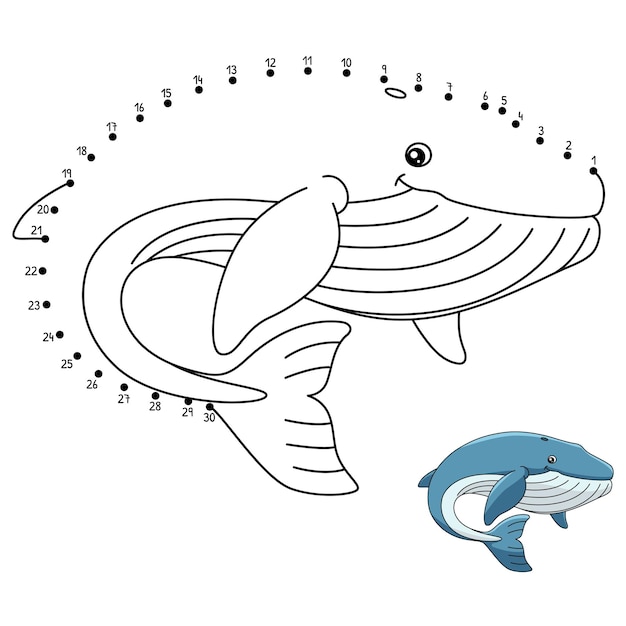 Premium vector dot to dot blue whale coloring page for kids