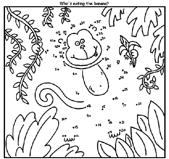 Monkey connect the dots coloring page