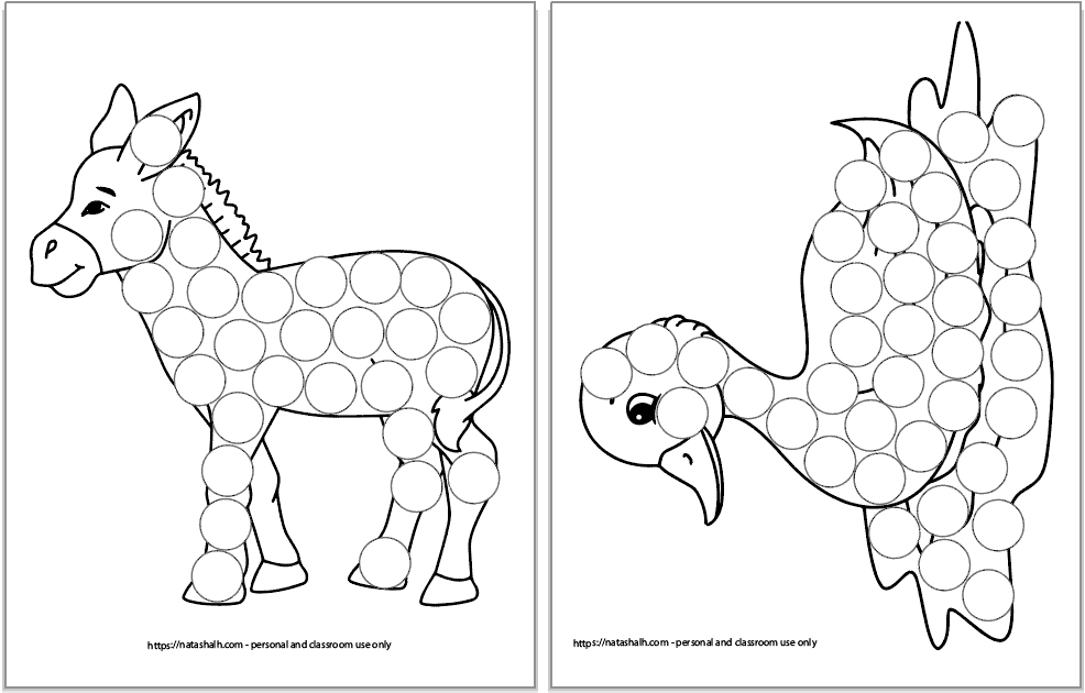 Free printable farm animal dot marker coloring pages for toddlers preschoolers