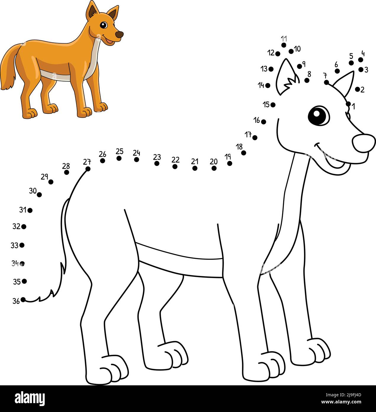 Dot to dot dingo animal coloring page for kids stock vector image art