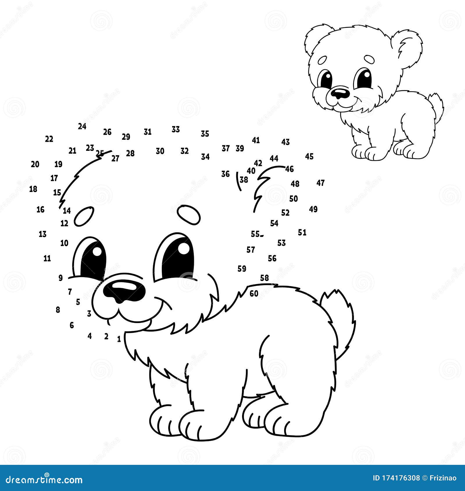 Dot to dot animal bear draw a line handwriting practice learning numbers for kids education worksheet stock vector