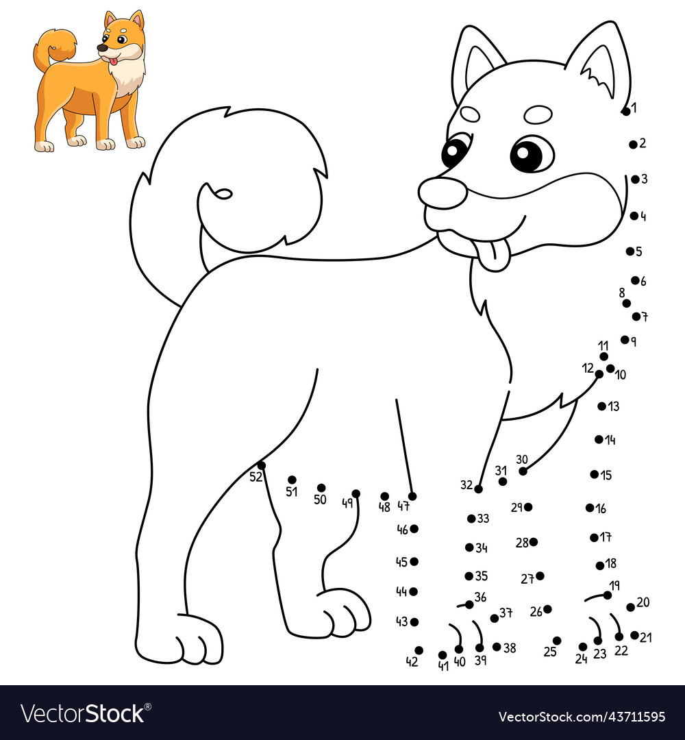 Dot to shiba inu coloring page for kids royalty free vector