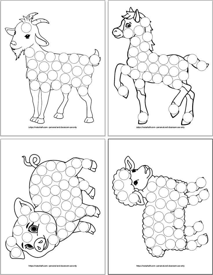 Free printable farm animal dot marker coloring pages for toddlers preschoolers farm animals preschool farm animals theme farm animals activities