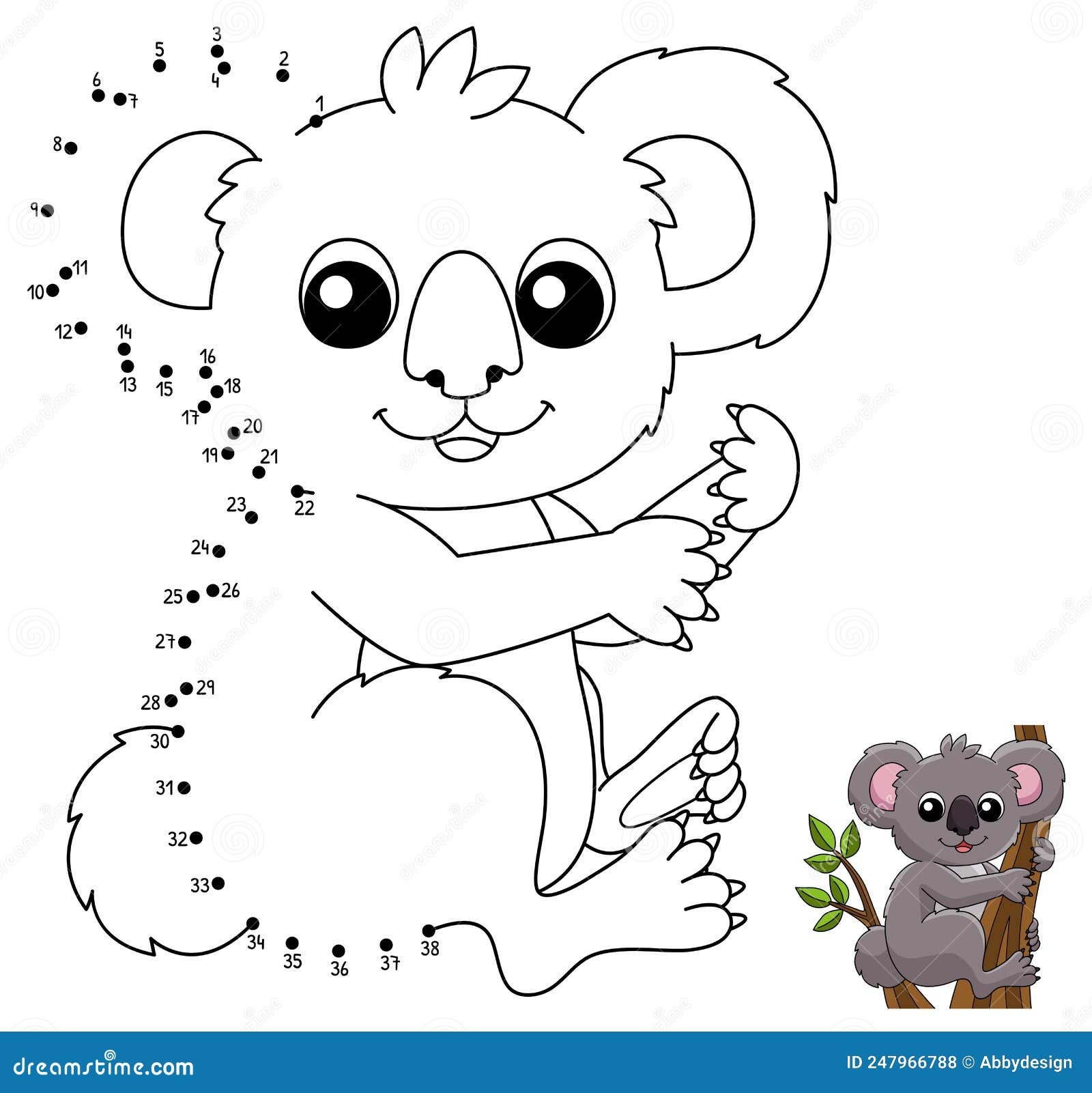 Dot to dot koala animal coloring page for kids stock vector