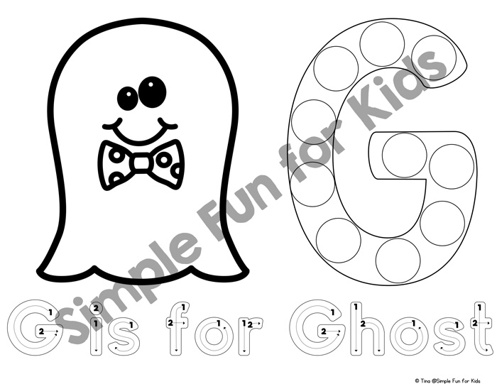 G is for ghost dot marker coloring pages printable