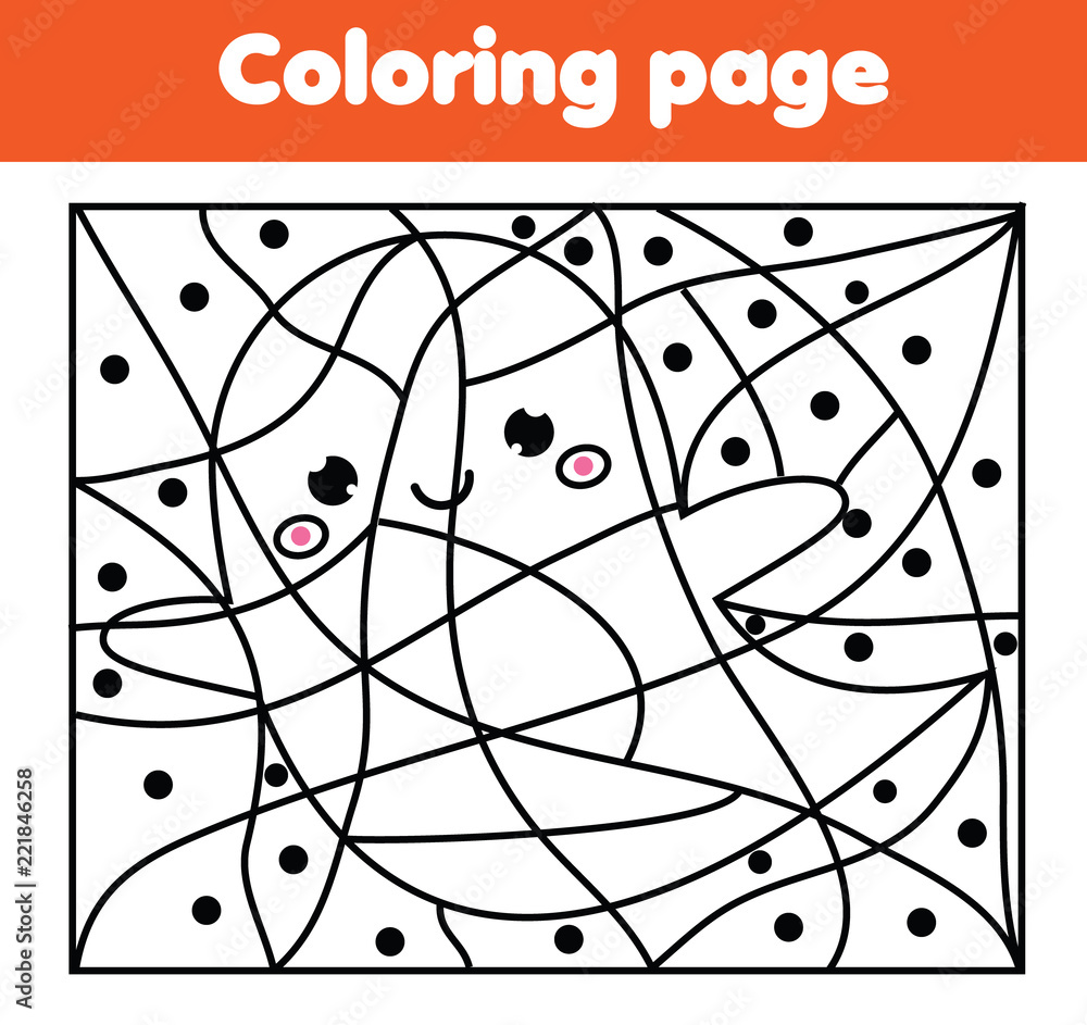 Coloring page with halloween ghost color by dots printable activity vector