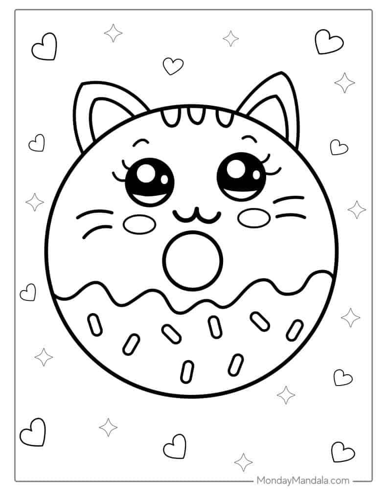 Donut coloring pages free pdf printables