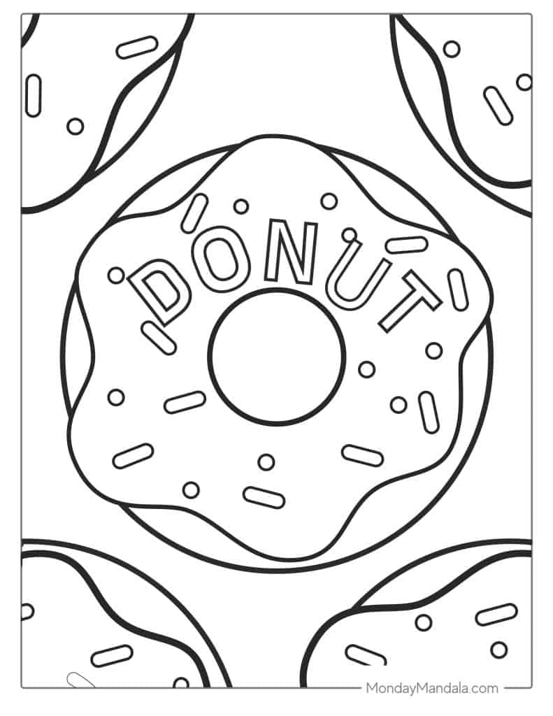 Donut coloring pages free pdf printables