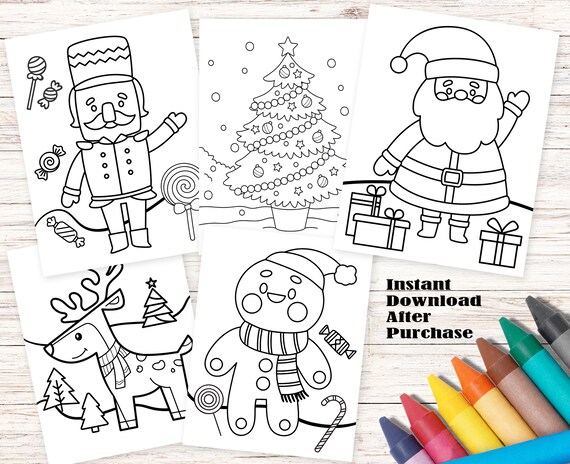 Instant download christmas coloring pages for kids christmas activities printable coloring pages santa coloring page digital