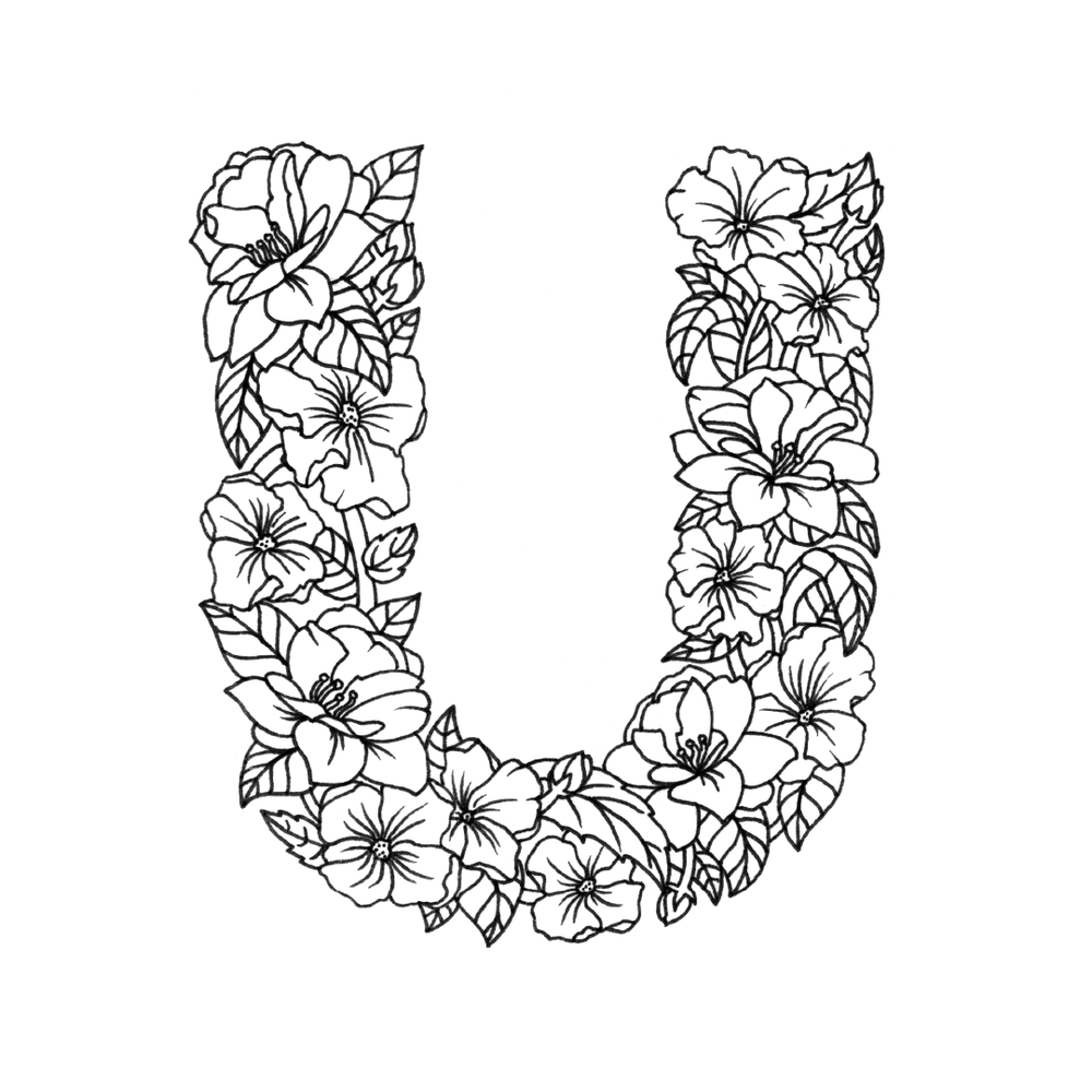 Alphabet with flowers coloring pages download and print