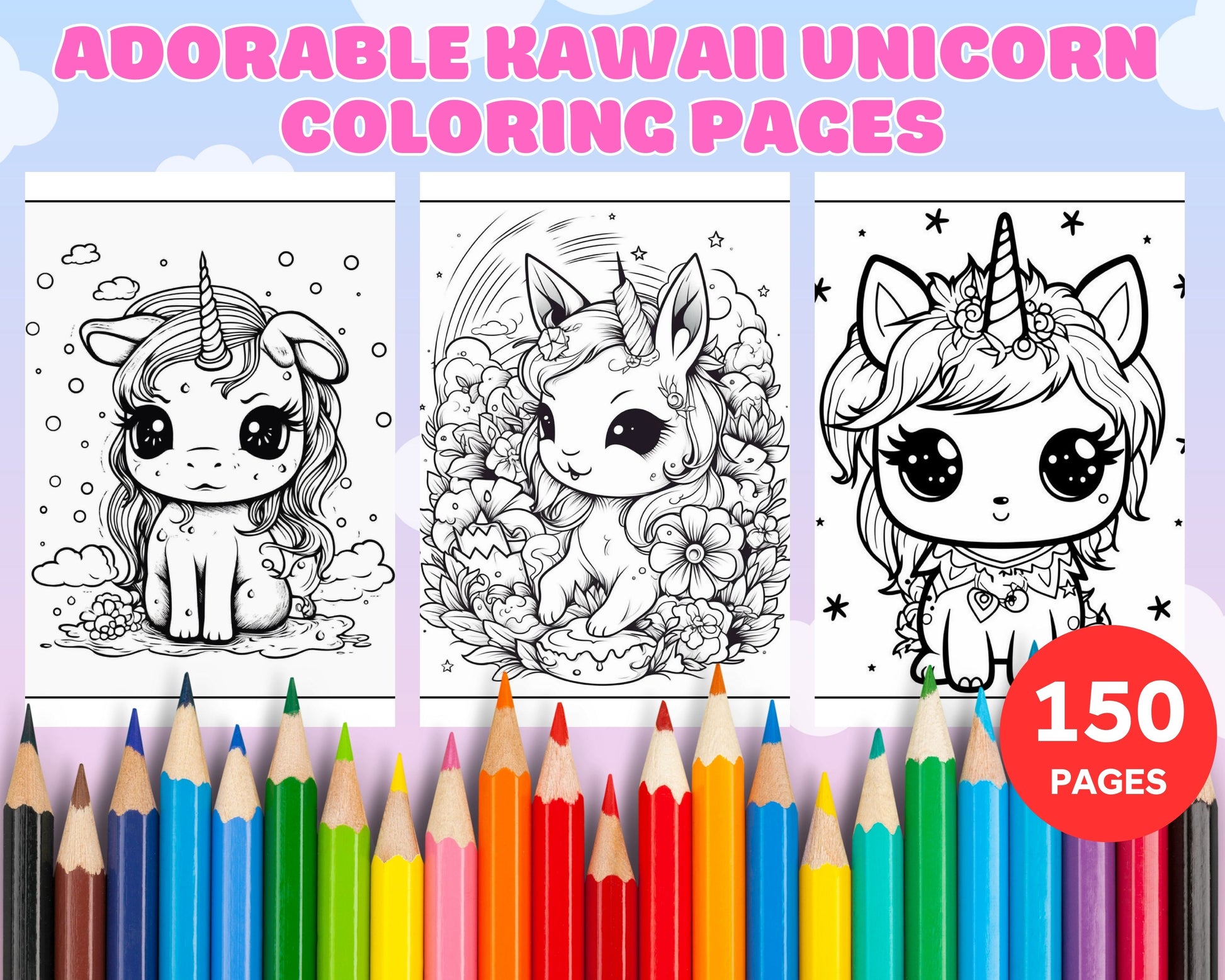 Adorable kawaii unicorn printable coloring pages for kids printab â coloring
