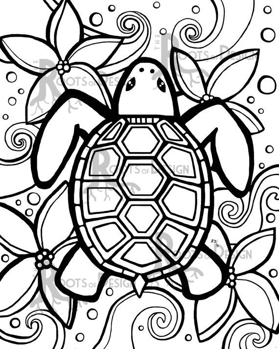 Instant download coloring page simple turtle zentangle inspired doodle art printable