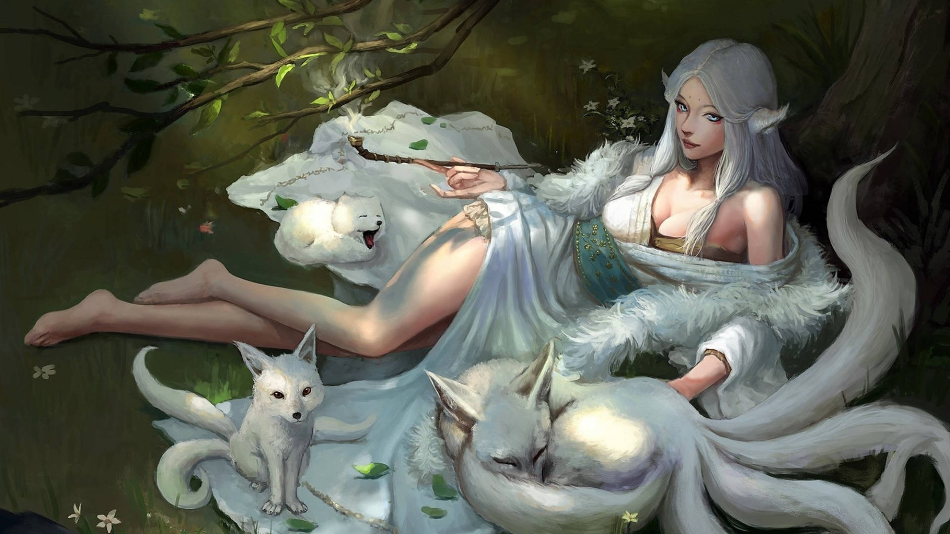 Download mythical creatures gumiho art wallpaper