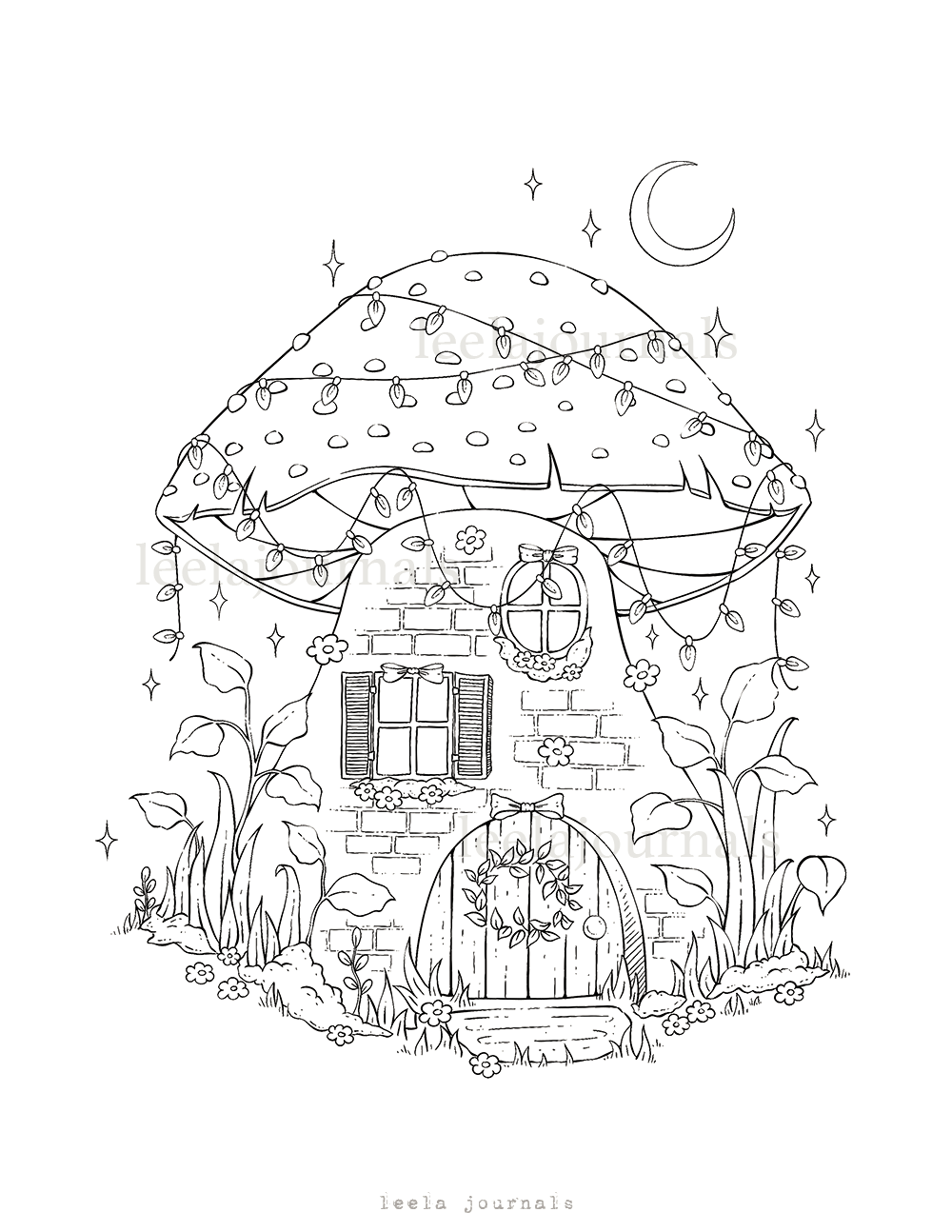 X mushroom house coloring page digital download â