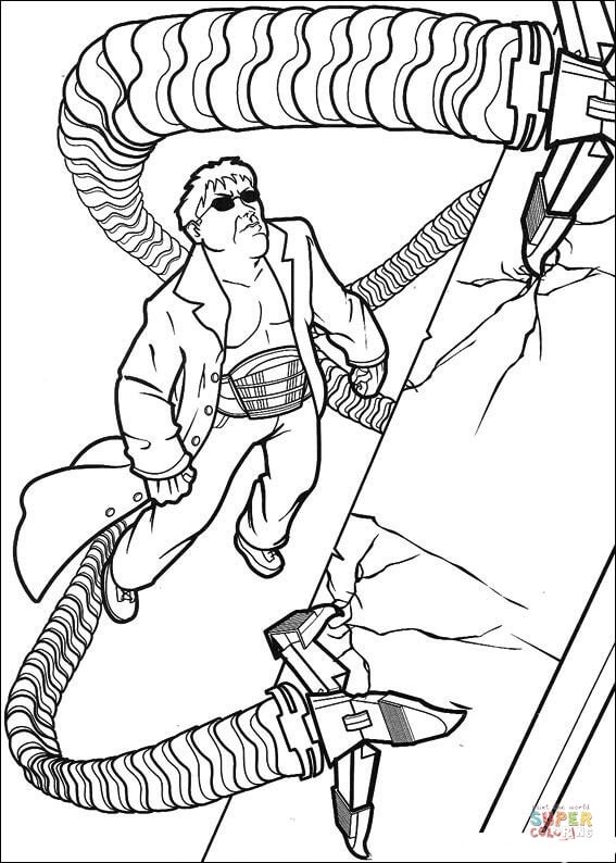 Doctor octopus is climbing the building coloring page free printable coloring pages