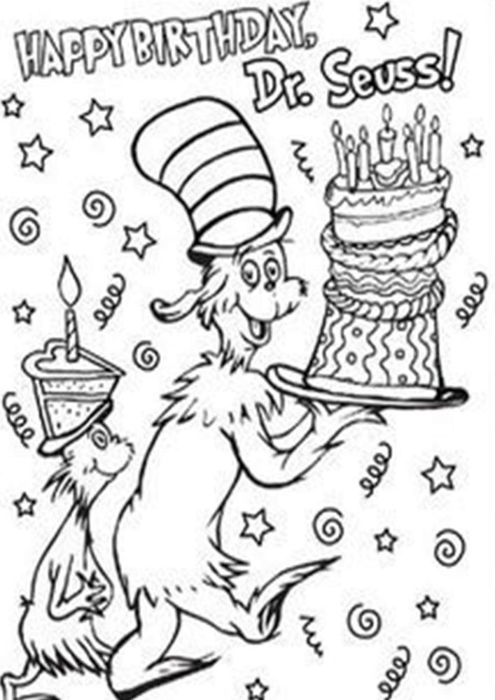Free easy to print cat in the hat coloring pages