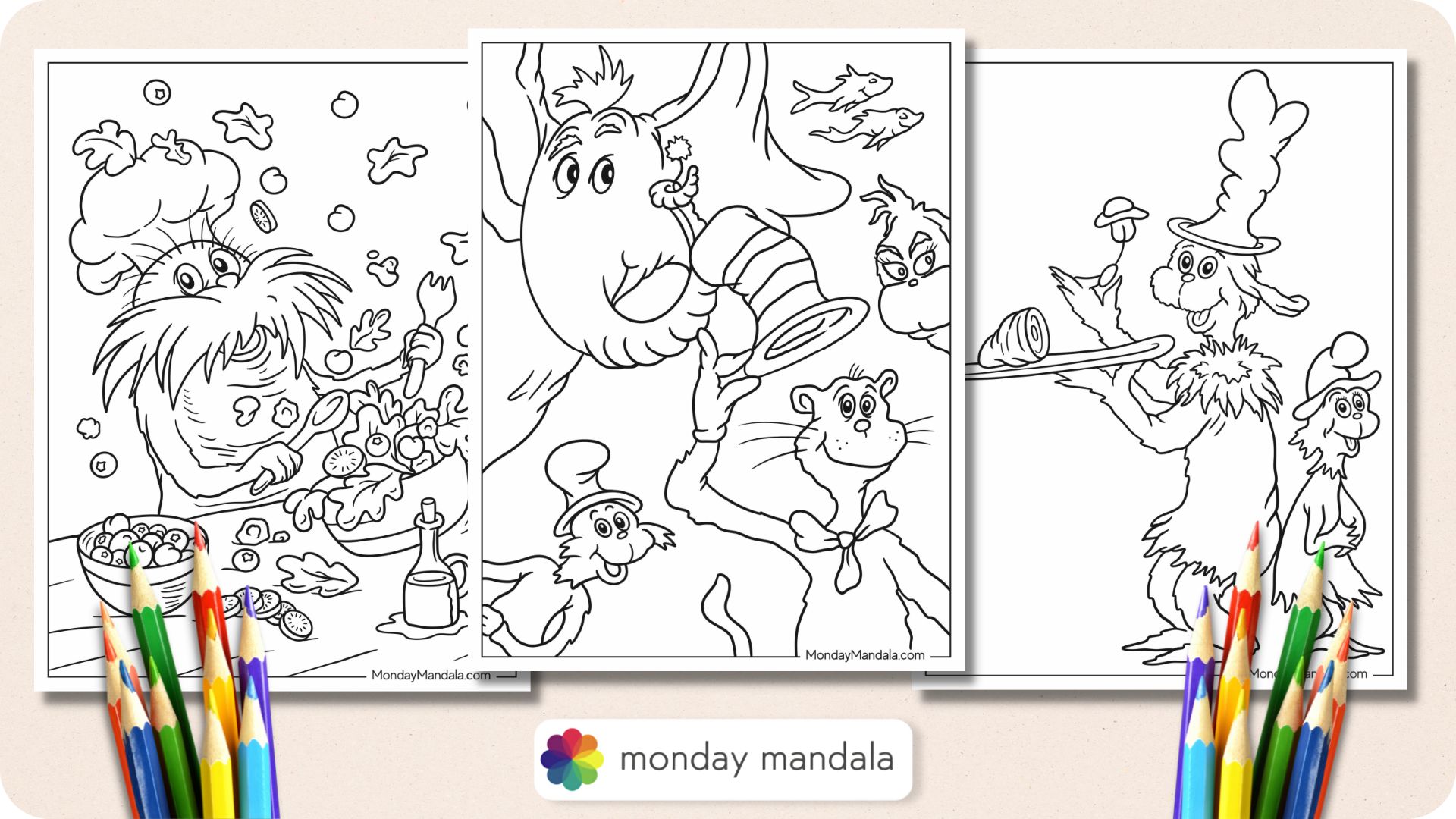 Dr seuss coloring pages free pdf printables