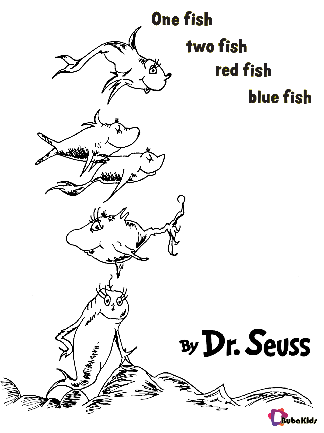 Dr seuss one fish two fish red fish blue fish free coloring pages bubakids red fish blue fish fish coloring page one fish two fish