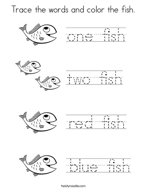 Trace the words and color the fish coloring page