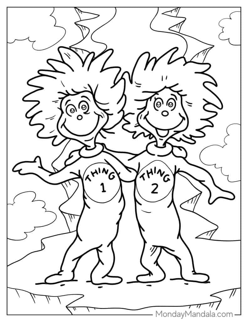 Cat in the hat coloring pages free pdf printables