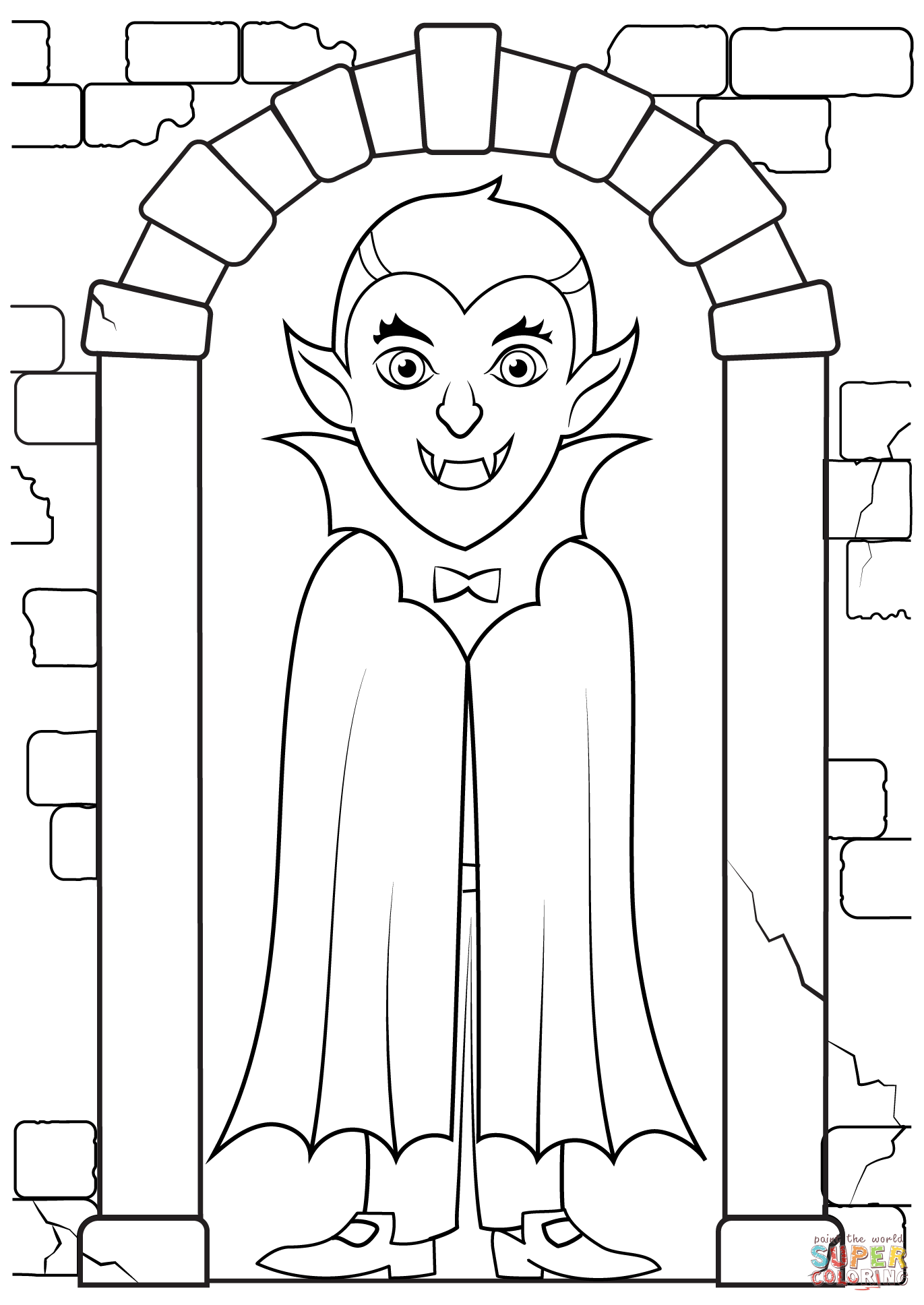 Vampire dracula at the door coloring page free printable coloring pages