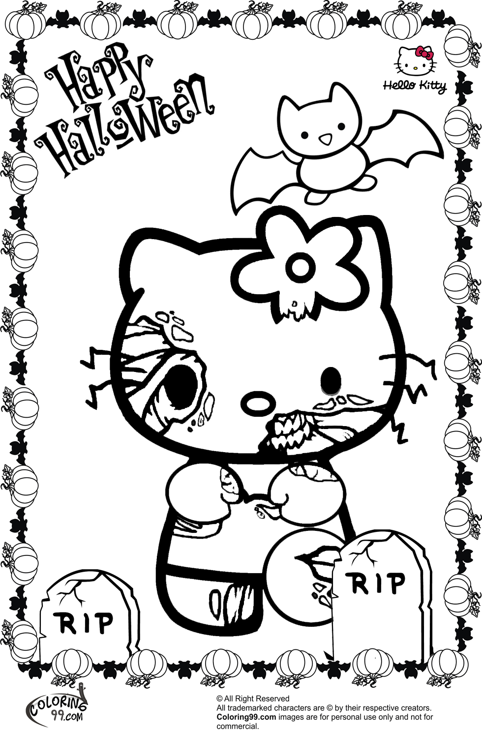 Hello kitty halloween coloring pages team colors